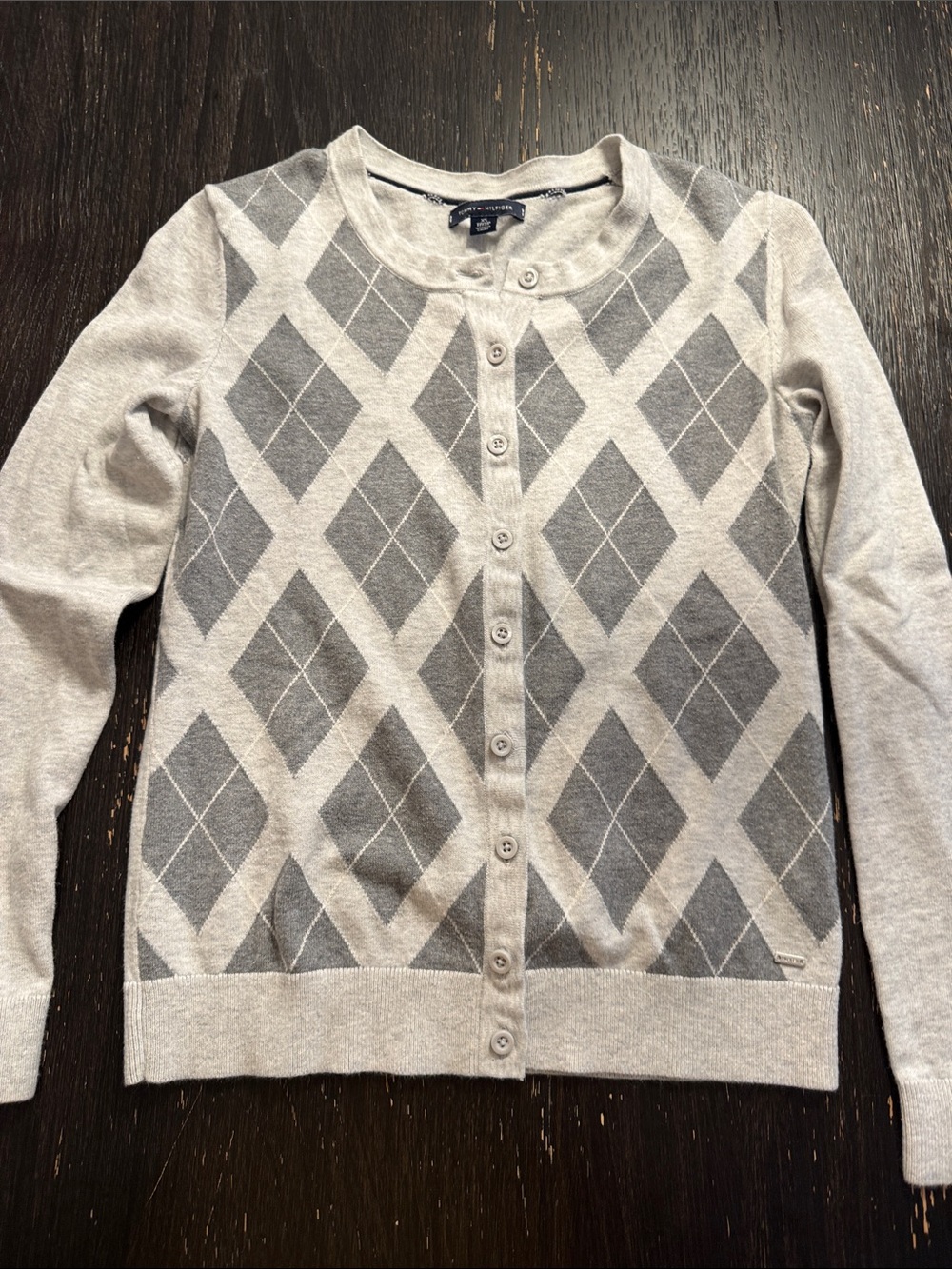 Tommy Hilfiger Gray Argyle Button-Up Cardigan 100% Cotton